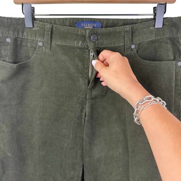 Talbots Deep Green Corduroy Mid Rise Signature Bootcut Pants Fall Holiday Simple - Picture 6 of 9